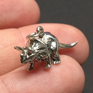 Sterling Silver Triceratops Dinosaur Charm, .925 Silver, Natural History, Reptile, DIY, Bracelet Charms, Pendant (C701)