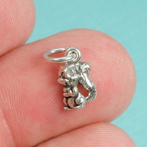 May include: A silver charm in the shape of a squirrel holding a nut. The charm has a loop at the top for attaching to a bracelet or necklace.