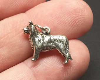 Dije de pulsera Border Collie en plata de ley 925 en 3D, con diseño de perro y mascota (C681)
