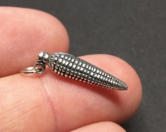 3D Sterling Silver Corn on the Cob Charm, DIY, Bracelet, Pendant (C690)