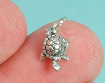 Liten mini-havssköldpadda-armband i 925 sterlingsilver, berlock, gör-det-själv-hänge, (C030)