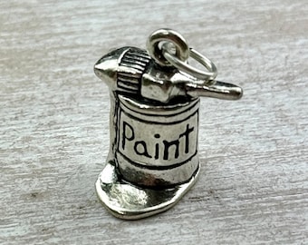 3D Sterling Silver Paint Can Charm, .925 Silver, DIY, Bracelet Charms, Pendant (C752)