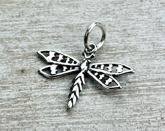 Sterling Silver Dragonfly Charm, Insect, .925 Silver, DIY, Necklace, Bracelet Charms, (C815)