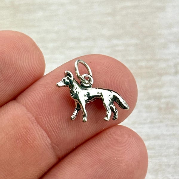 Charm para pulsera de perro pastor alemán en plata de ley 925 en 3D, pequeño, mini, colgante (C821)