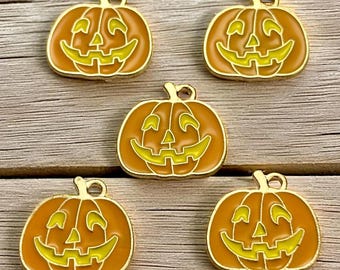 5 Pumpkin Enamel Halloween Charm, Orange, DIY, Pendant, Crafting Supplies, (MC020)