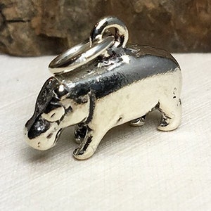 3D Sterling Silver Hippopotamus Bracelet Charm, Hippo, Animals, Jewelry, .925 Silver, DIY, Charms, (C268)