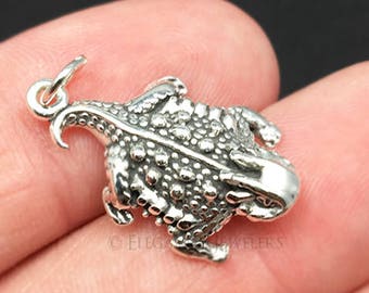 Dije de pulsera de lagarto sapo cornudo en plata de ley 925 3D, DIY, colgante (C464)