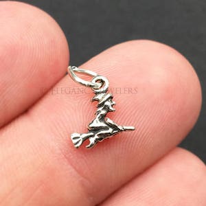 3D Sterling Silver Small Flying Witch Charm, Halloween, Scary, .925 Silver, DIY, Bracelet Charms, (C173)