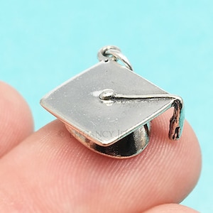 3D Sterling Silver Graduation Cap Bracelet Charm, Class of, College, High School, .925 Silver, DIY, Charms, (C298)