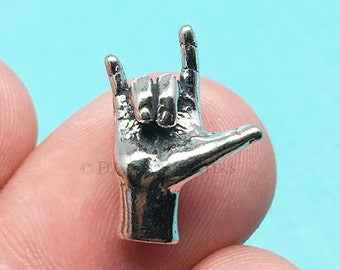 3D 925 Sterling Silver I Love You ASL Bracelet Charm, DIY, Pendant, (C319)