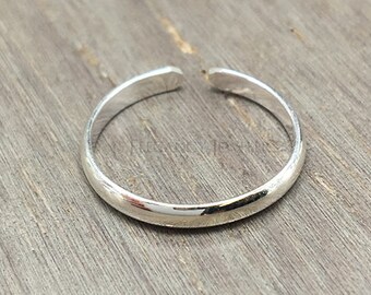 Adjustable .925 Sterling Silver Flat Plain Band Toe Ring, Love, Ring, Valentines Day, Midi Ring, Jewelry (E030)