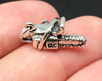 3D Sterling Silver Chainsaw Charm, Lumberjack, Outdoors, .925 Silver, DIY, Bracelet Charms, (C459)