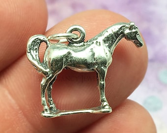 3D Sterling Silver Arabian Horse Charm, Equestrian, Farm, .925 Silver, DIY, Bracelet Charms, (C384)
