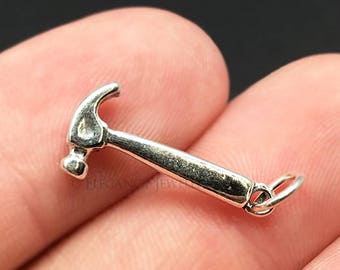 3D 925 Sterling Silver Hammer Bracelet Charm, Tool, DIY, Pendant, (C468)