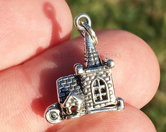 Dije de capilla nupcial de plata de ley 3D, iglesia, plata 925, para hacer tú mismo, dijes para pulsera (C365)