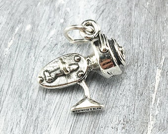 Charm de carrete de pesca 3D de plata de ley, caña de pescar, pescador, plata .925, DIY, Charms de pulsera, Colgante (C651)