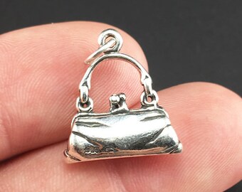 3D Sterling Silver Purse Charm, Handbag, Shopping, .925 Silver, DIY, Bracelet Charms, Pendant (C584)