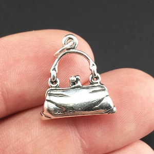 Dije 3D de plata de ley para bolso, bolso de compras, plata .925, DIY, dijes de pulsera, colgante (C584)