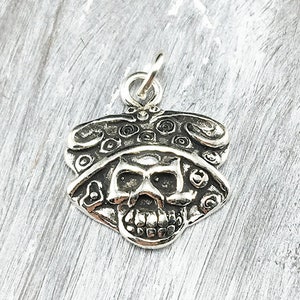 Charm La Calavera Catrina en argent sterling, tête de mort Catrina, jour des morts, squelette, argent .925, bricolage, breloques pour bracelet, pendentif (C650)