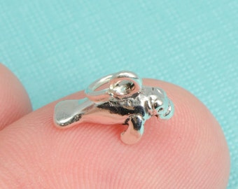 Sterling Silver 3D Small Florida Manatee Bracelet Charm, Animal, Tropical, DIY Bracelet, (C116)