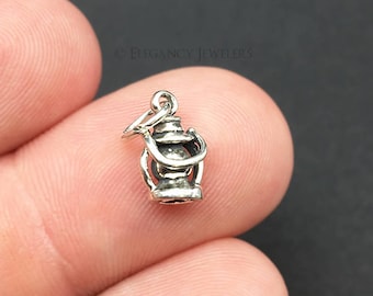 3D Sterling Silver Lantern Charm, Camping, Travel, .925 Silver, DIY, Bracelet Charms, (C483)