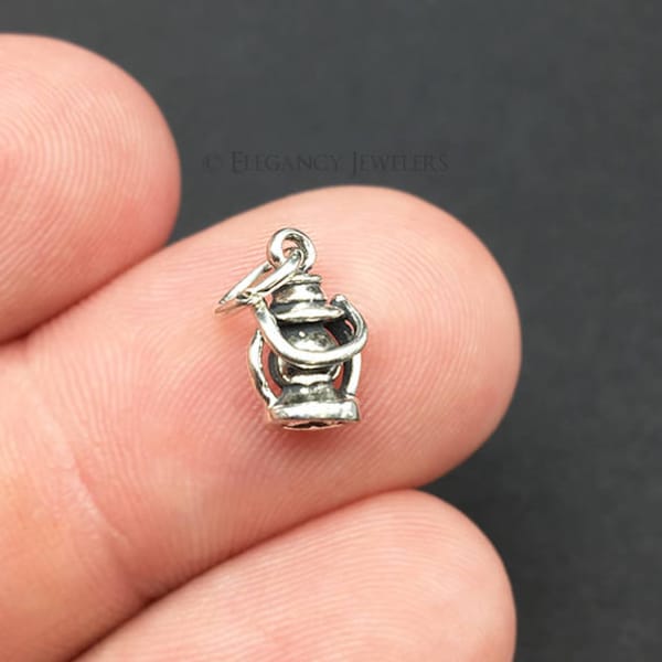3D Sterlingsilverlykta Berlock, Camping, Resor, .925 Silver, DIY, Armbandsberlocker, (C483)