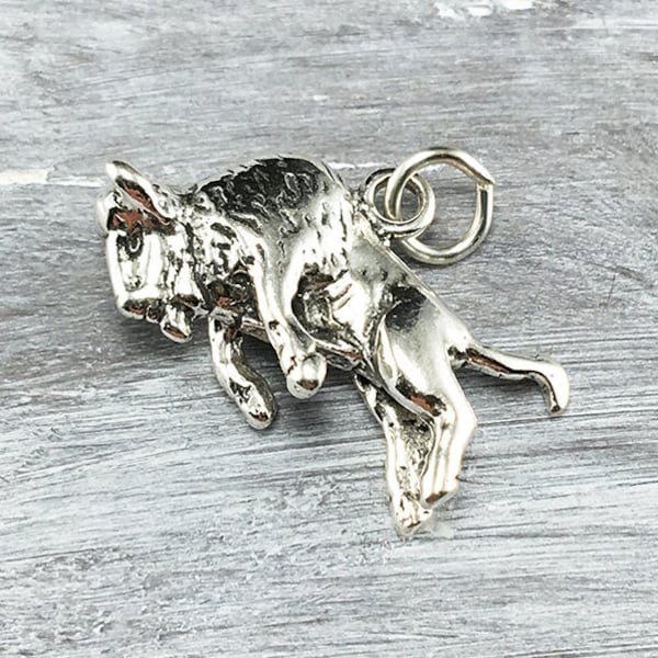 3D Sterling Silver Buffelberlock, Bondgård, Bison, .925 Silver, DIY, Armbandsberlocker, Hänge (C638)
