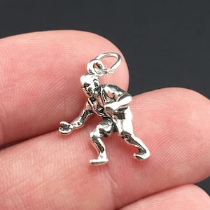 3D Sterling Silver Wrestler Charm, Wrestling, Spots, Athlete, .925 Silver, DIY, Bracelet Charms, Pendant (C596)