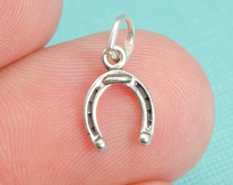 925 Sterling Silver Small Horseshoe Bracelet Charm, Equestrian, Horse, (C119)