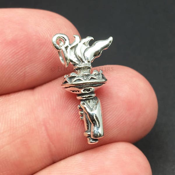 Dije de pulsera con antorcha de la Estatua de la Libertad en plata de ley 925 en 3D, DIY, colgante (C479)