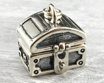 3D 925 Sterling Silver Moveable Treasure Chest Bracelet Charm, Pirate, DIY, Pendant (C613)