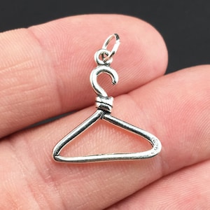 Sterling Silver Hanger Charm, Clothes, Laundry, Fashion, .925 Silver, DIY, Bracelet Charms, Pendant (C588)