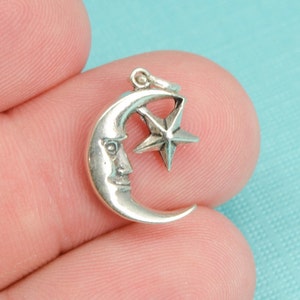 Sterling Silver Man In The Moon Bracelet Charm, Star, Space, Gift, Jewelry, .925 Silver, DIY Bracelet, (C121)