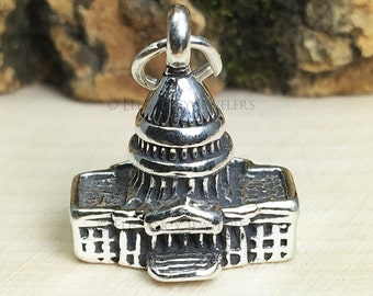 Dije de pulsera 3D del Capitolio de Washington D. C. en plata de ley 925 (C255)