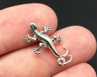 3D 925 Sterling Silver Gecko Bracelet Charm, Lizard, DIY, Pendant, (C444)