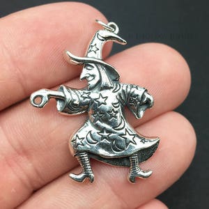Sterling Silver Witch Charm, Halloween, Scary, Magic, Fantasy, .925 Silver, DIY, Bracelet Charms, (C487)