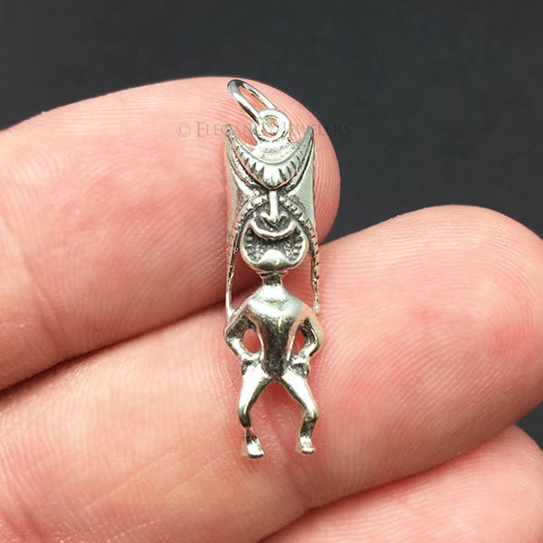 3D Sterling Silver Tiki Berlock, Mytologi, Hawaii, Tropisk, .925 Silver, DIY, Armbandsberlocker, (C481)
