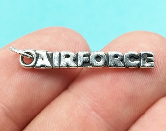 925 Sterling Silver Air Force Bracelet Charm, United States, Military, DIY, Pendant, (C291)