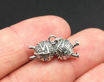 3D 925 Sterling Silver Yarn With Knitting Needle Bracelet Charm, DIY, Pendant (C414)