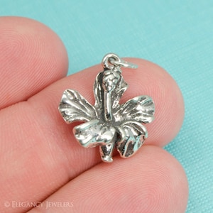 Sterling Silver Hibiscus Bracelet Charm, Flower, Hawaii, Summer, Spring, Nature, Tropical, Pendant, Jewelry, .925 Silver, DIY, (C143)
