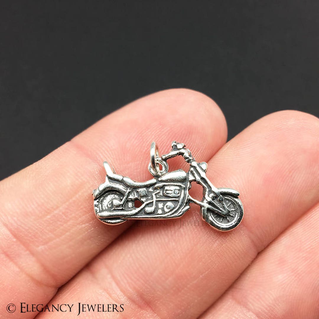 Motorcycle Charm .925 Solid Sterling Silver Biker Pendant
