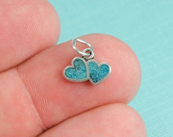 925 Sterling Silver Small Turquoise Double Heart Bracelet Charm, (C041)