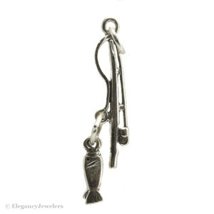 thumbnail image 2 of Sterling Silver Fisherman Fishing Pole Charm With Fish Dangle – 925 Silver – Unbranded 2 of 4