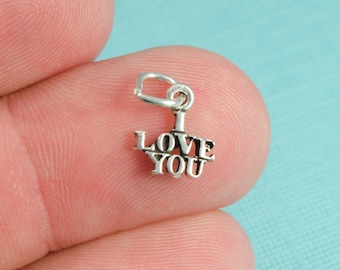 925 Sterling Silver Small Mini I Love You Bracelet Charm, DIY, Pendant (C064)