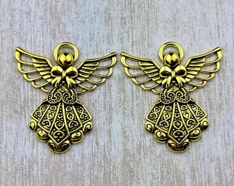 2 Stück Goldener Engel Große Charms, religiös, Anhänger, Schmuckherstellung, DIY (LP001)