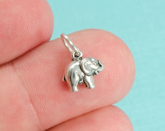 Sterling Silver Small Elephant Animal Bracelet Charm, DIY, Animal, Zoo, Elephants, (C016)
