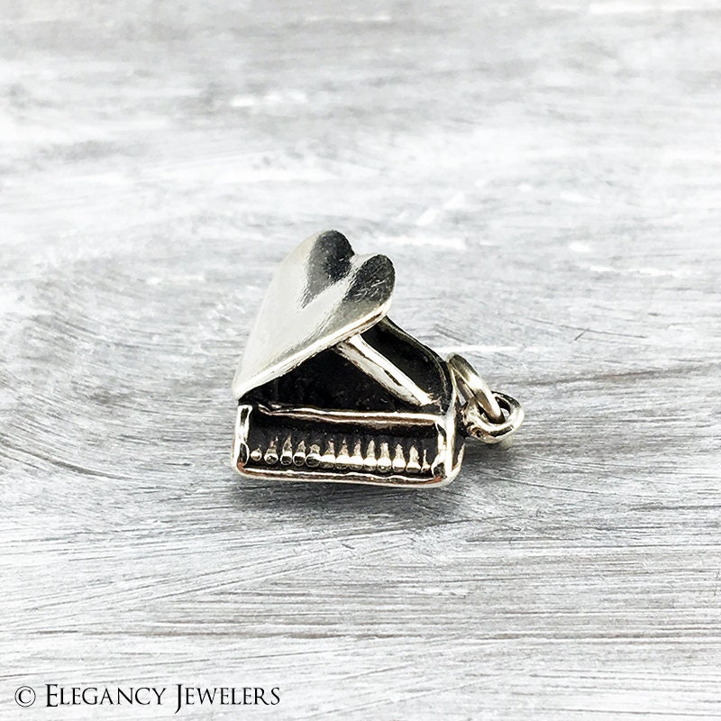 3D 925 Sterling Silver Grand Piano Charm, Pendant (C623)