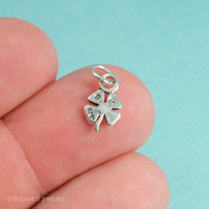 925 Sterling Silver Small Mini Four Leaf Clover Bracelet Charm, DIY, Pendant (C063) image 2