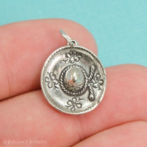 Sterling Silver 3D Mexican Sombrero Bracelet Charm, Mexico, Cancun, Travel, Vacation, Hat, Jewelry, .925 Silver, DIY Bracelet, (C215)