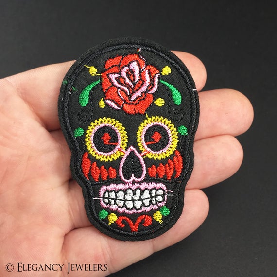 SUGAR SKULL PATCH iron-on embroidered DIA DE LOS MUERTOS CALAVERA DAY OF DEAD